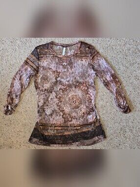 Vintage-Inspired Sheer Mesh Paisley Top Brown Mauve Boho Y2K Blouse